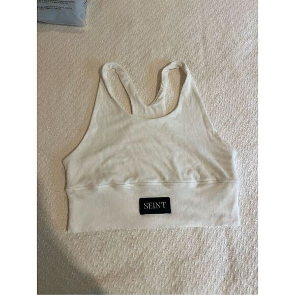 Seint white cotton comfort ribbed bra crop top size L - Picture 4 of 8